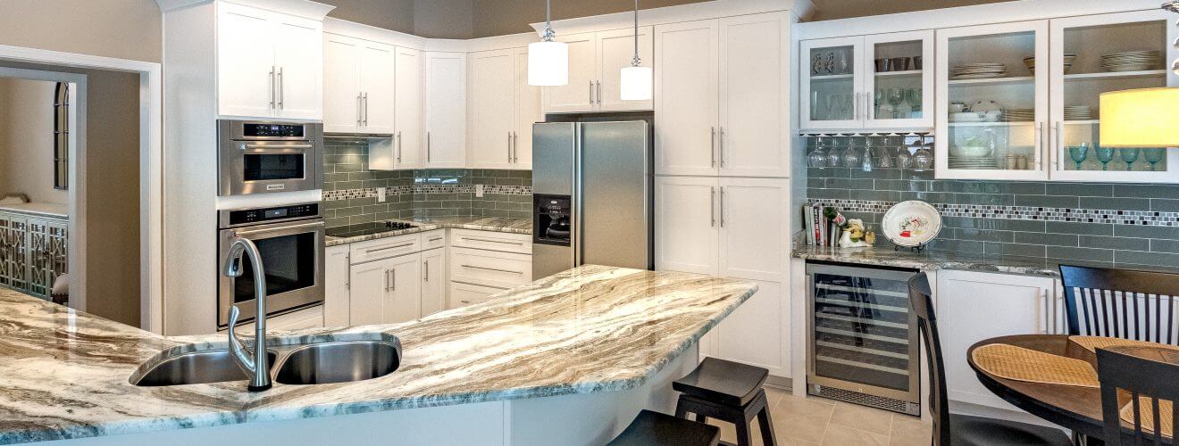 Open floor plan kitchen with custom cabinets