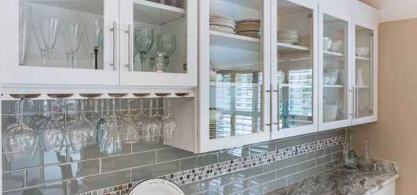 Glass front cabinets and wine glass rack